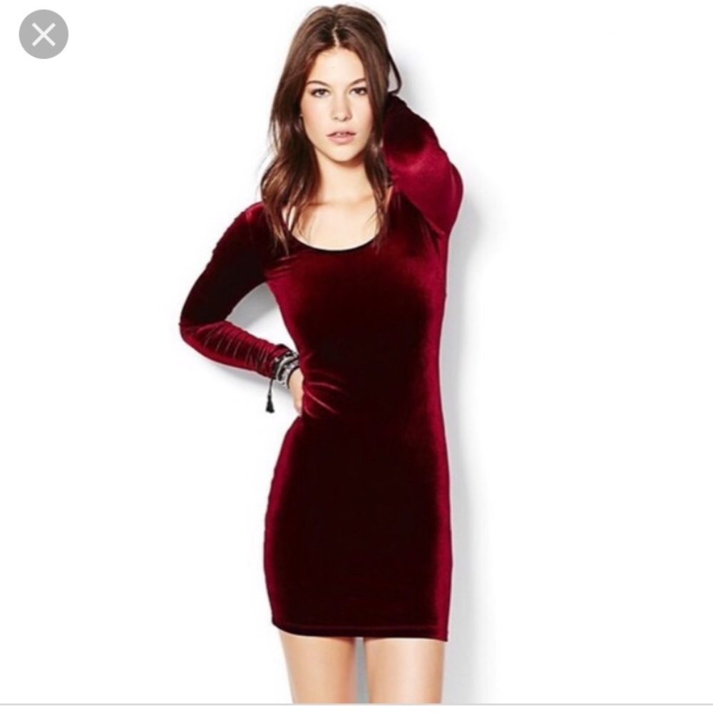 American Apparel Red Velvet Long Sleeve Dress